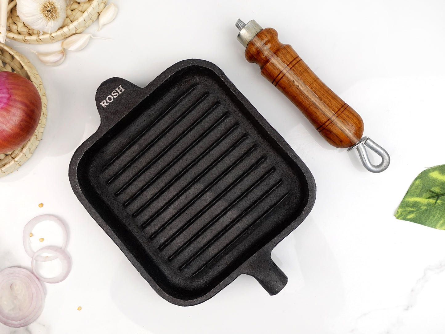 Grill Pan - 7 x 7  Inch -  Wooden Handle.