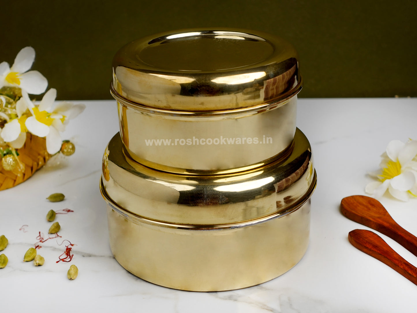 Brass Tiffin Box -  Multistorage Box - Tin Coated - Floral Emboss - Premium