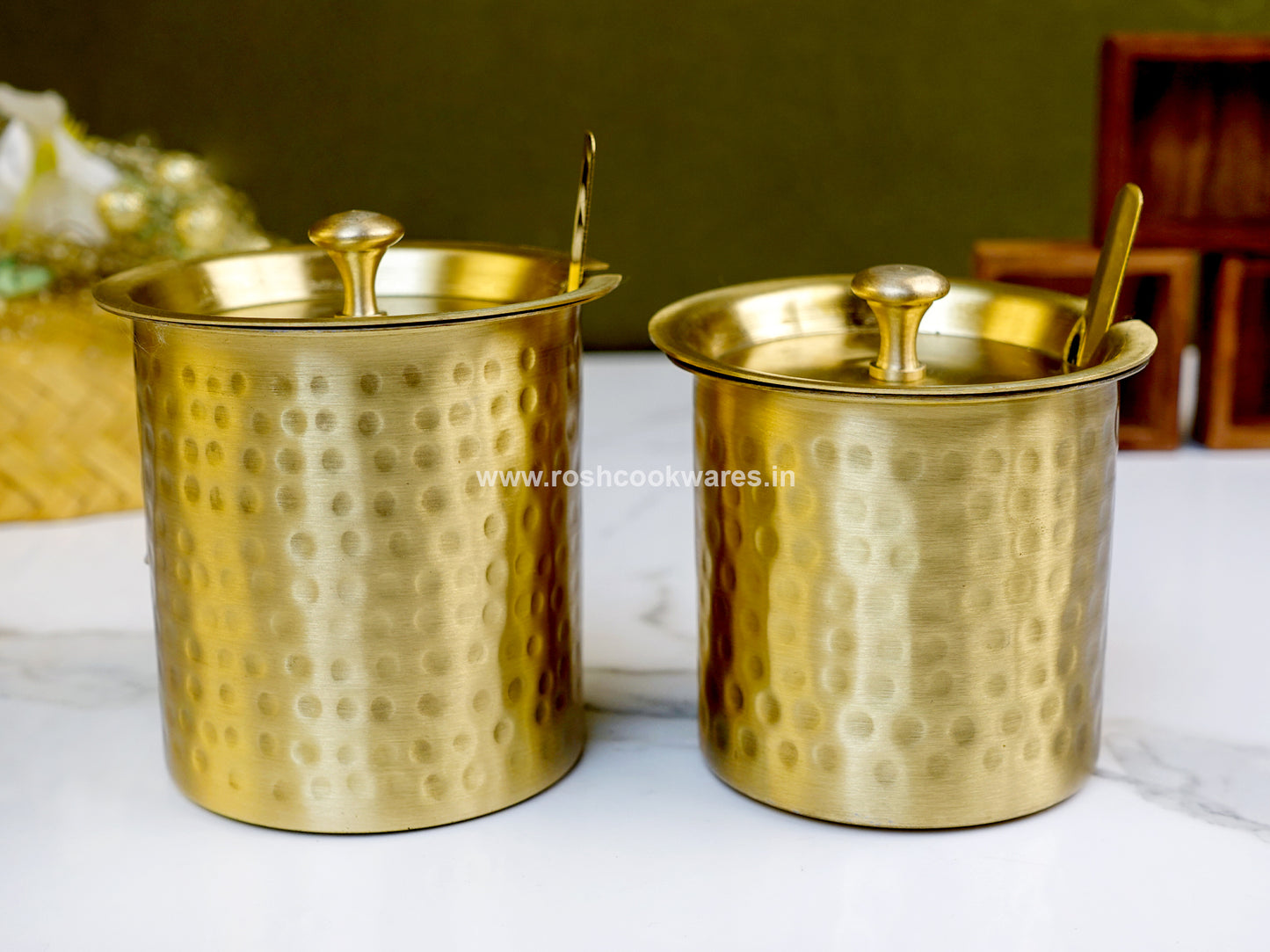 Ghee Pot - Brass With Tin - Hammerred Pattern. Mat Finish.