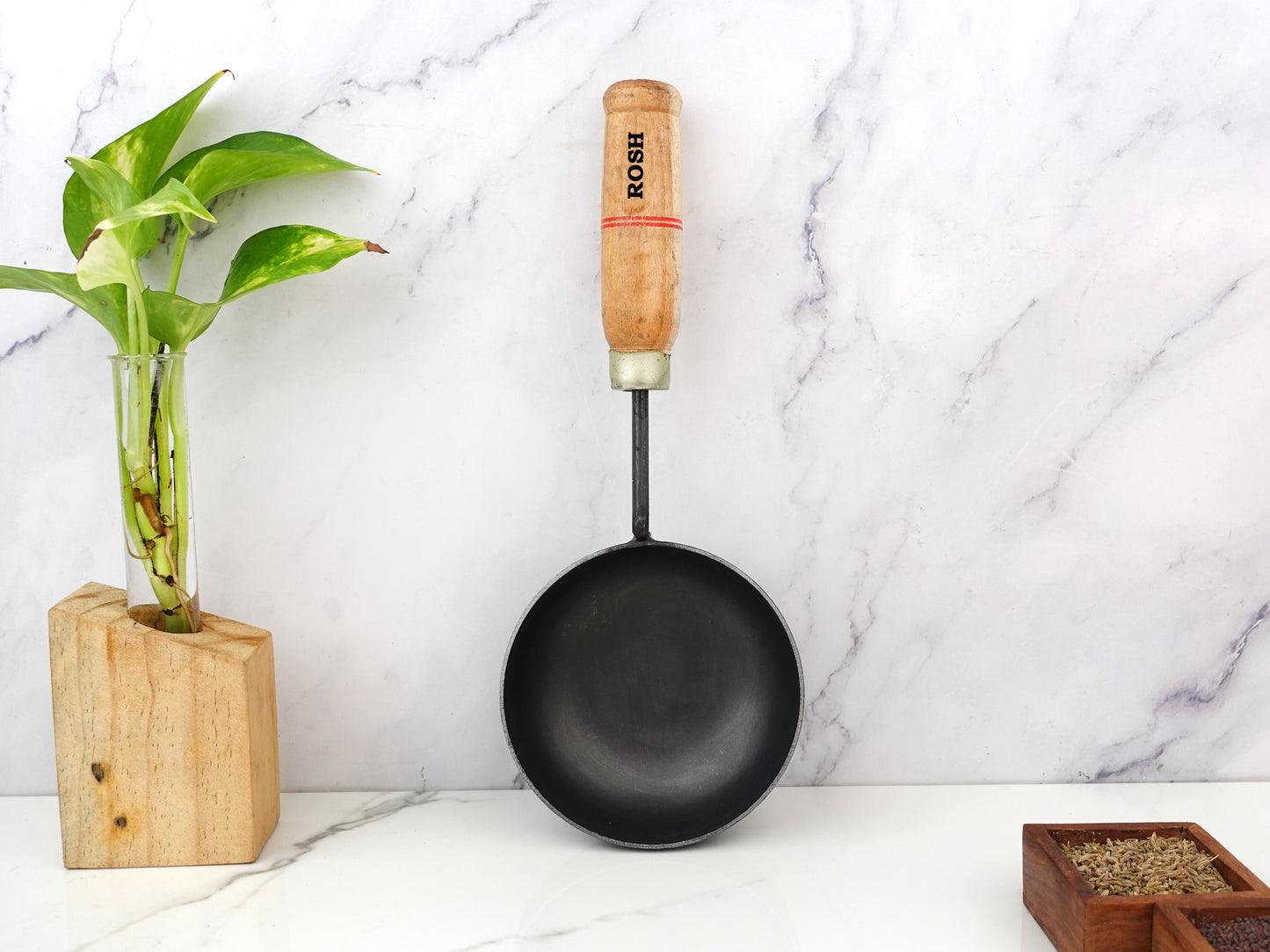 Tadka Pan . Iron - Wooden handle