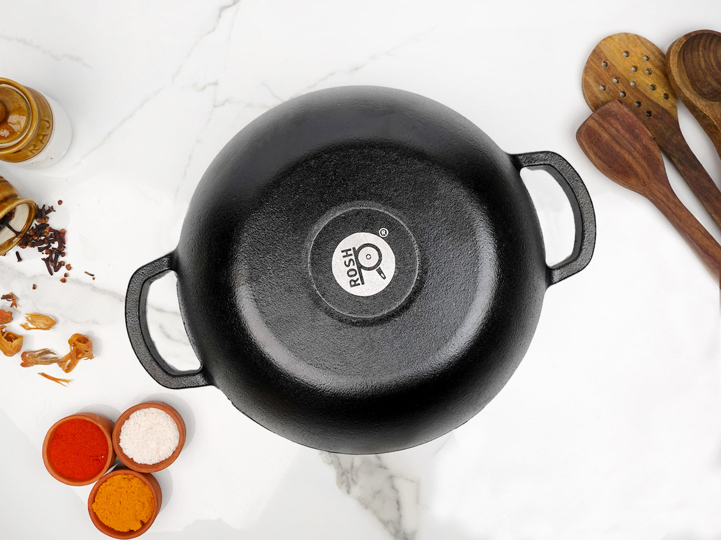 Cast Iron Deep Kadai , Toxin-free, Pre-seasoned, Naturally Non-stick, Induction Based - With Lid.