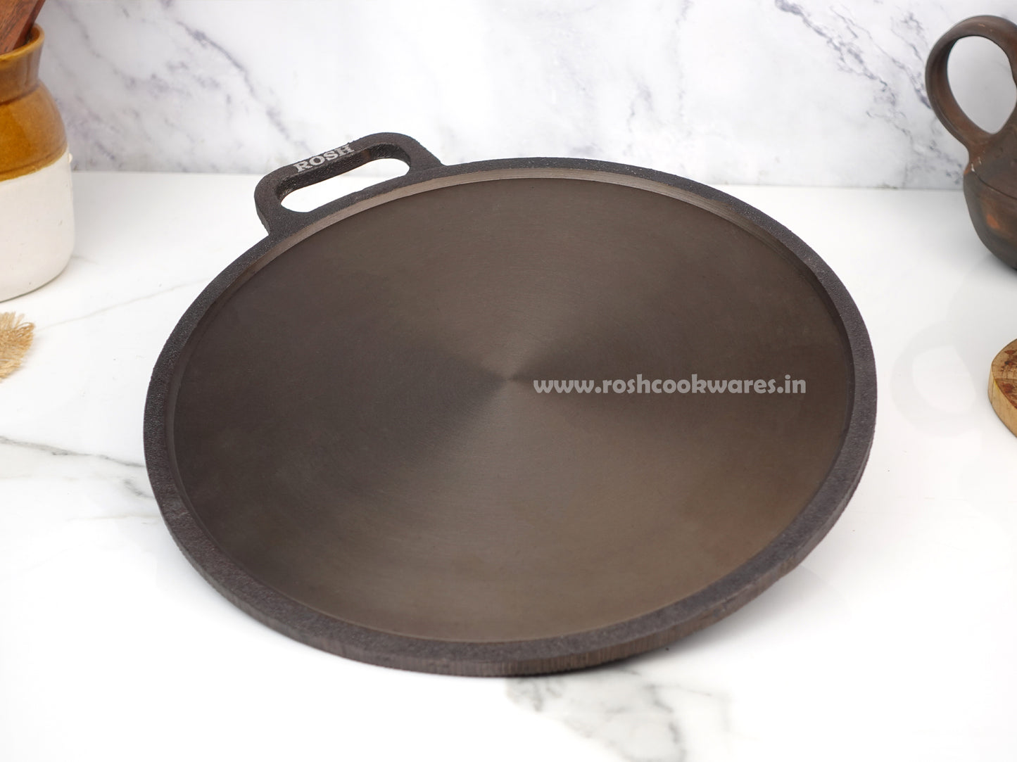 Dosa Tawa - Cast Iron - Single Handle - Grinded 11 Inch Dia - Butterfly Handle .