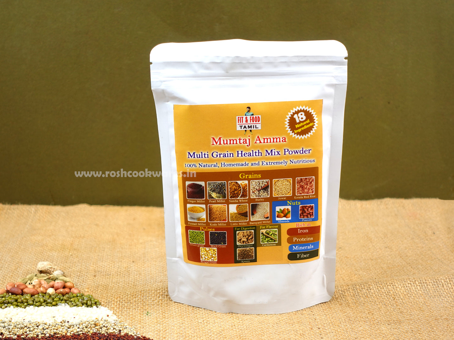 Multi Grain Health Mix Powder - 18 Natural Ingredients. (Home Made From Fit & Food).