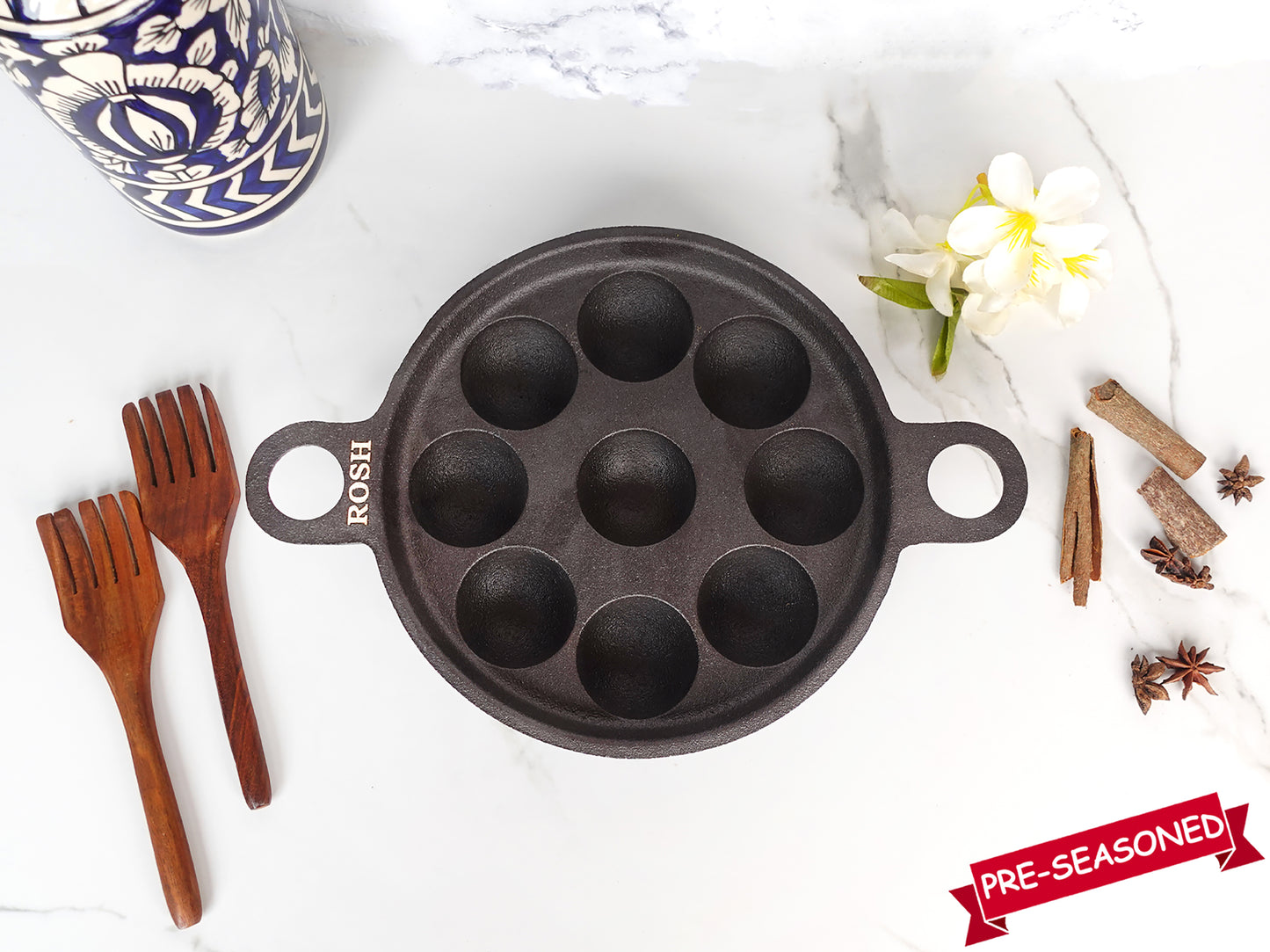 Cast Iron Paniyaram Pan 9pit/ Cast Iron Cooking Pan/ Pre-seasoned