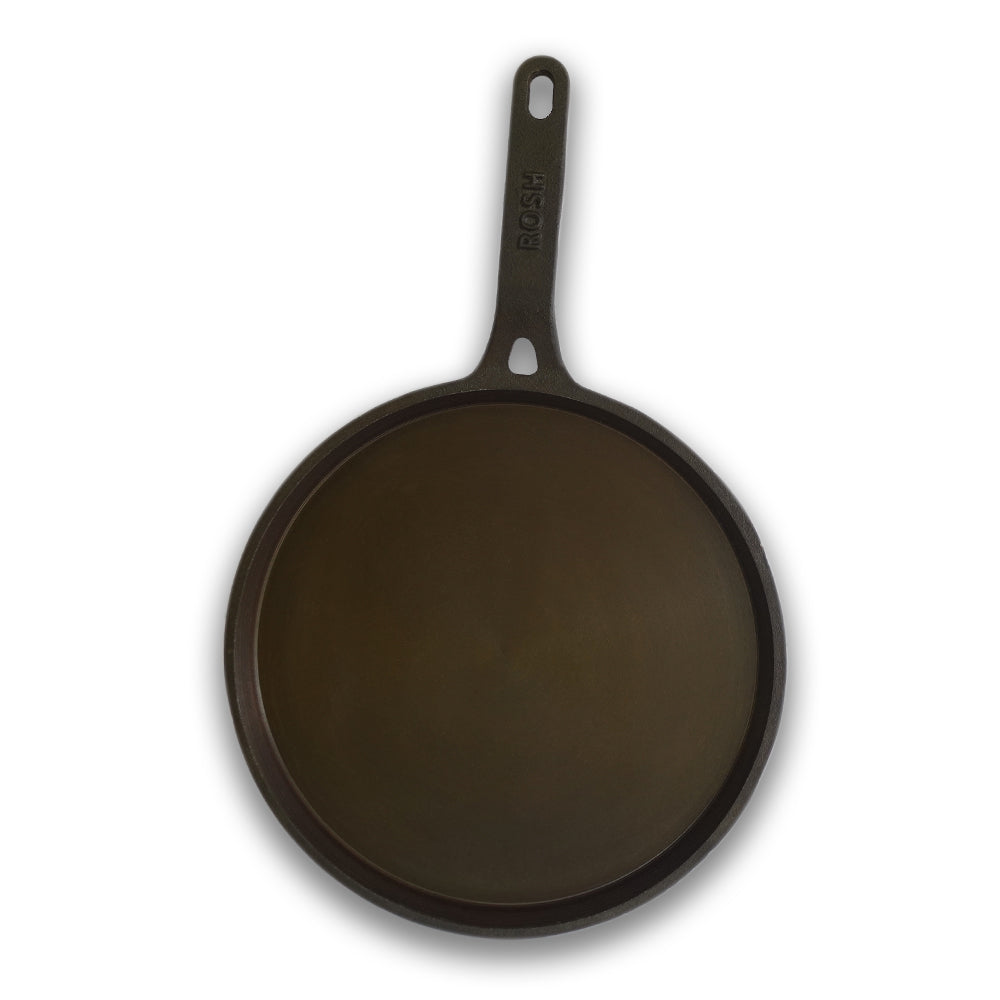 Combo Offer - 7 - Skillet - With Lid - Elevated Handle - Rosh - Modern Style & Double Handle - Grinded & Fish Fry Tawa - Cast Iron - Rosh Multi Fry Pan - 10 Inch - Grinded .