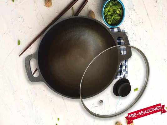 Kadai Cast Iron - Grinded Deep - With Lid - 11 Inch