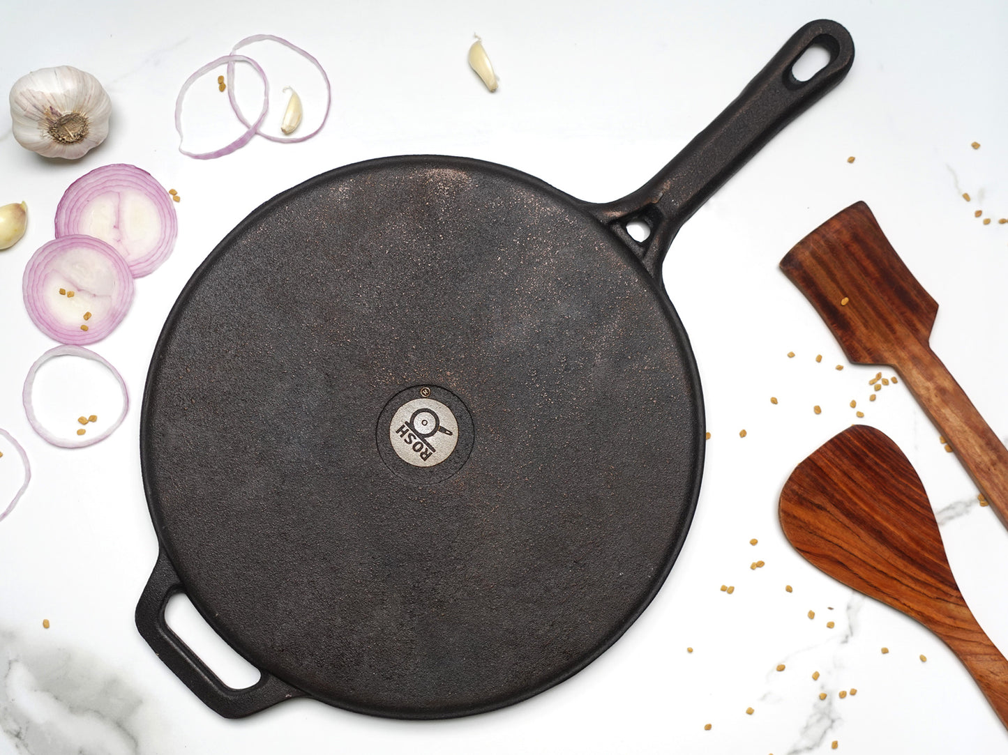 Dosa Tawa - Cast Iron - Long Handle - Grinded - Elevated Grid .