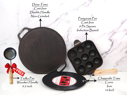 Combo Offer -17- Dosa Tawa - Cast Iron - Single Handle - Non Grinded - –  Rosh Cookwares.