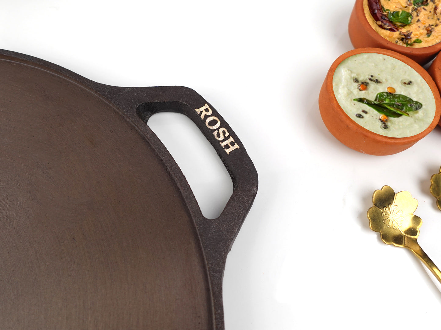 Combo Offer -10 - Dutch Pot - Rosh - With Lid , Fish Fry Tawa - Cast Iron - Rosh Multi Fry Pan - 10 Inch &  Dosa Tawa - Cast Iron - Double Handle - Grinded