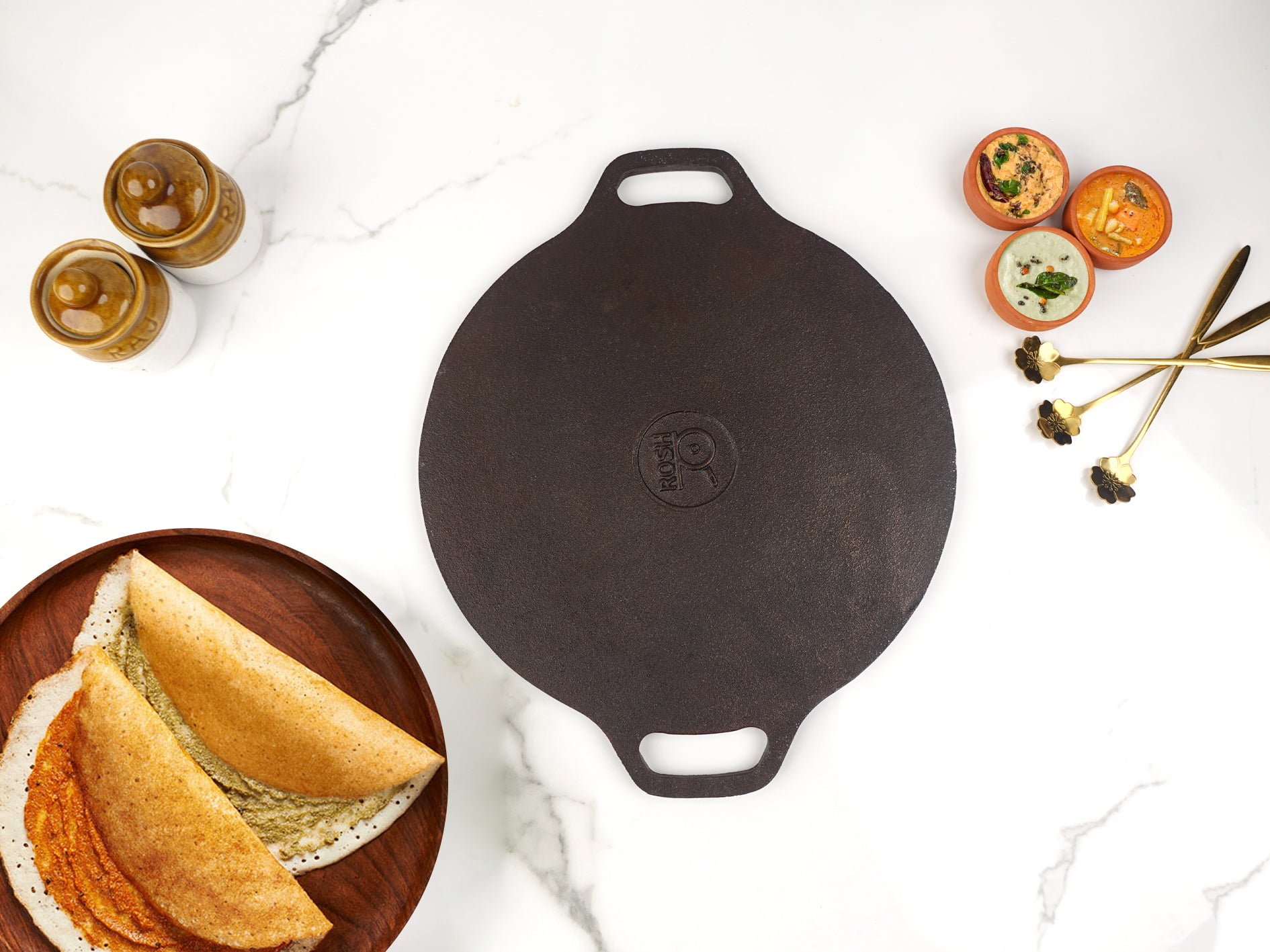 Combo Offer - 18 - Dosa Tawa - Cast Iron - Single Handle - Grinded - G –  Rosh Cookwares.