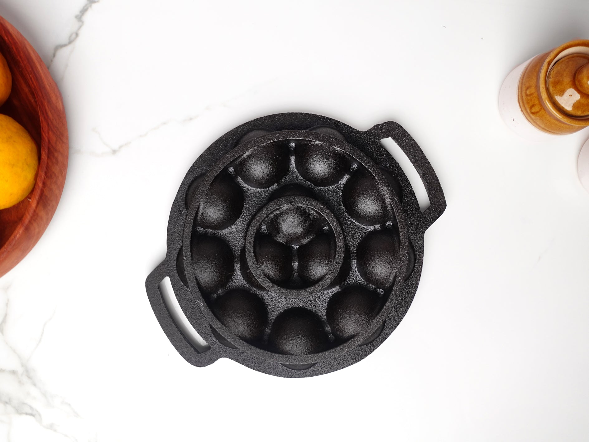 Paniyaram Pan Cast Iron - 12 Pit Round Induction Base. – Rosh