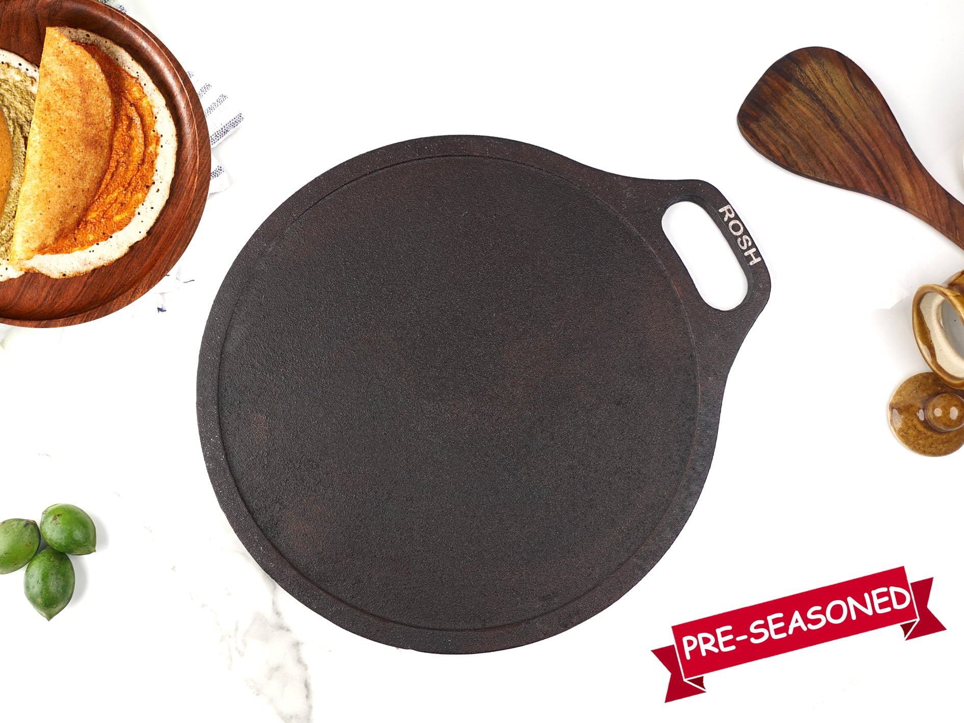 Coconut cast iron dosa tawa - pre seasoned with 100% vegetable oil