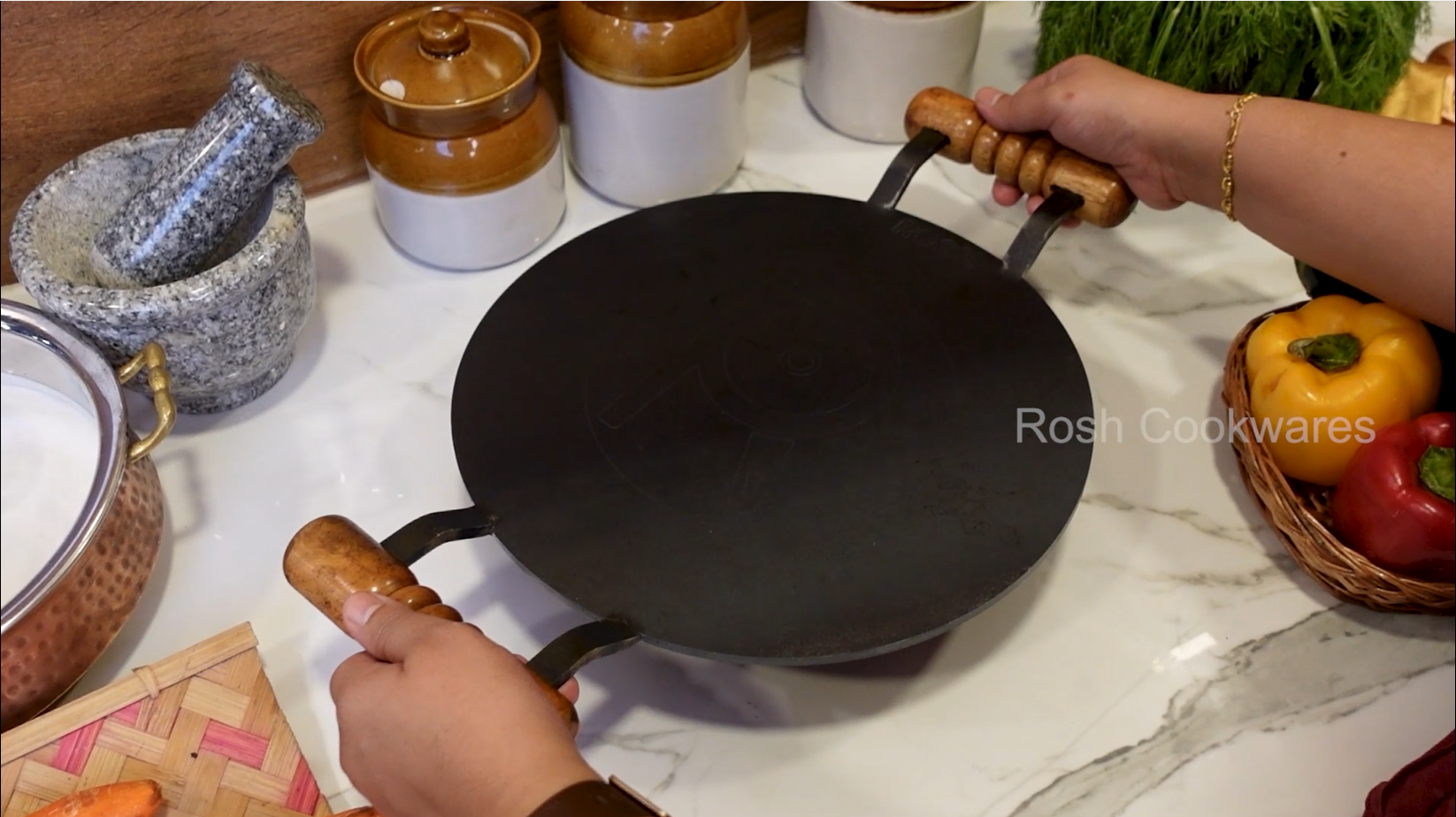 Dosa Tawa - Round - (Dhandavalakal) - Paper Roast Tawa - Wooden Handle –  Rosh Cookwares.